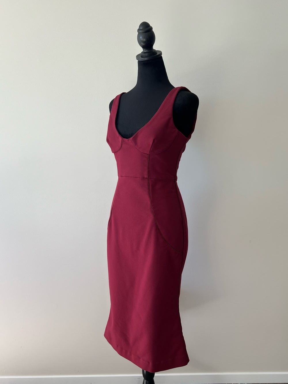 House of CB Sleeveless Bordeaux Corset Fit Red Midi Dress